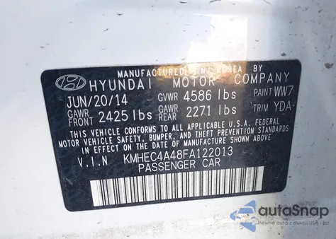 2015 Hyundai Sonata Hybrid z USA, uszkodzony, nr VIN KMHEC4A48FA122013